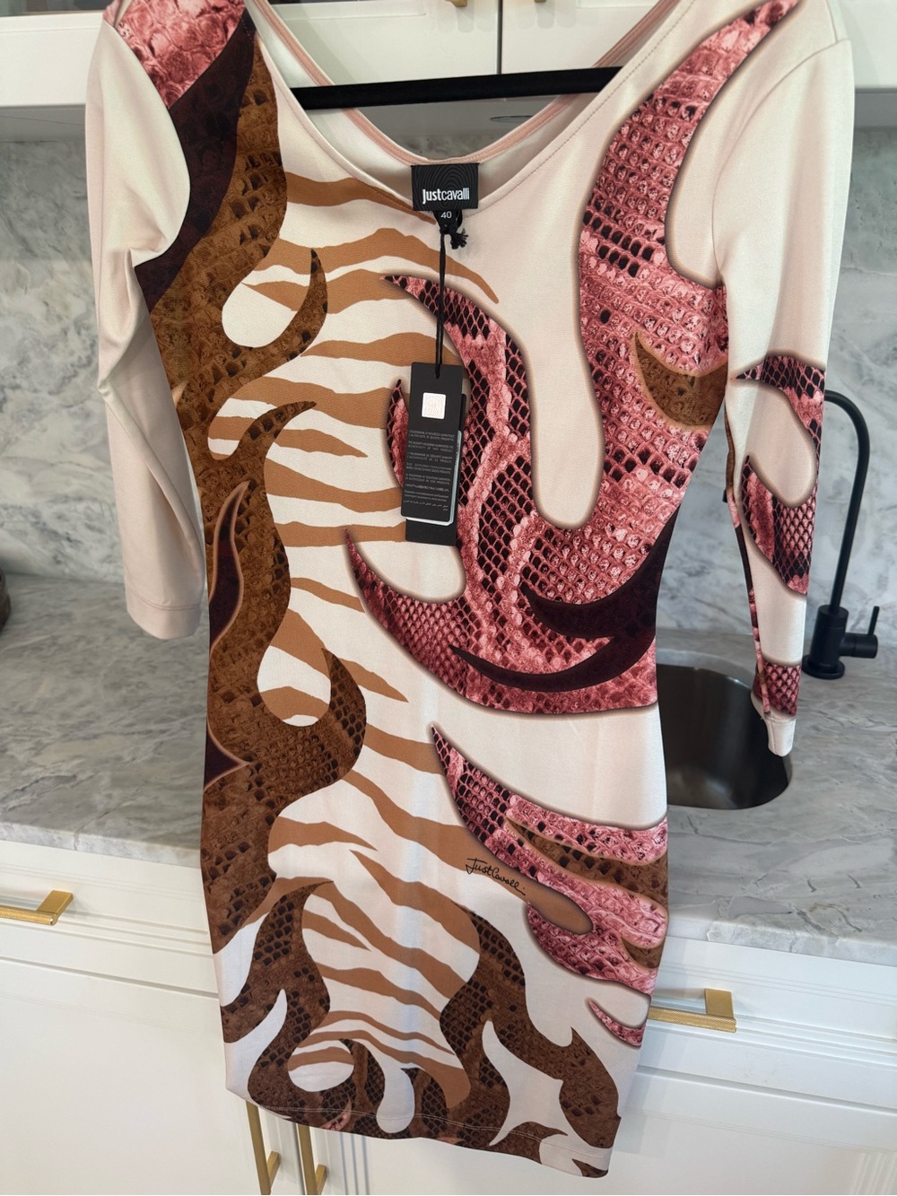 NWT Just Cavalli Cream, Pink & Brown Dress SIZE 4